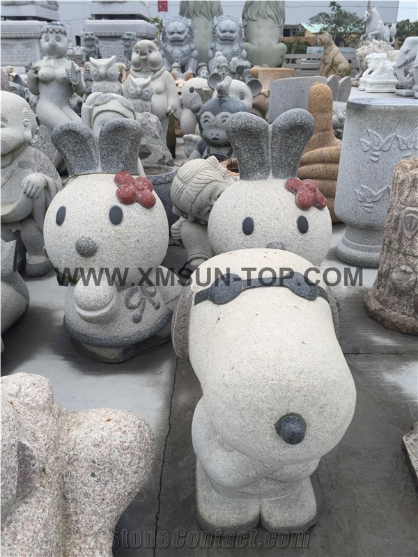 Animal Stone Sculpture/Stone Dog & Rabbit & Donald Duck & Pig /China Handcarved Sculpture/Stone Carving/Granite Engraving/Garden Decoration/Landscape Sculptures/Colorful Stone Carving/Exterior/Cartoon