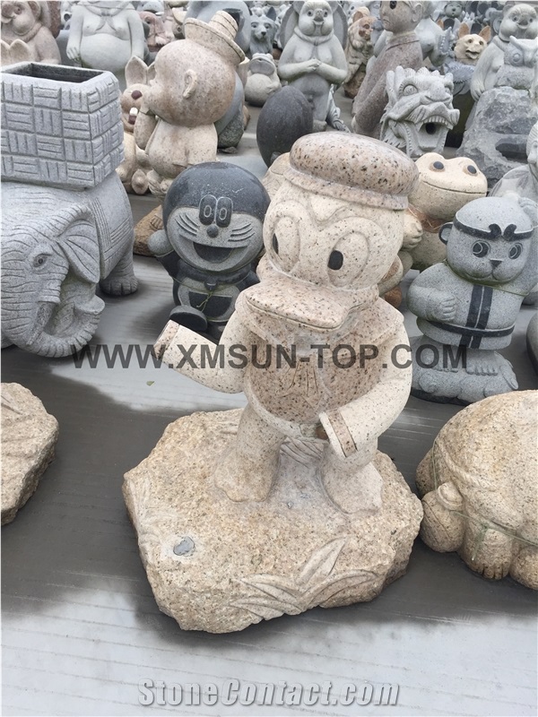 Animal Stone Sculpture/Stone Dog & Rabbit & Donald Duck & Pig /China Handcarved Sculpture/Stone Carving/Granite Engraving/Garden Decoration/Landscape Sculptures/Colorful Stone Carving/Exterior/Cartoon