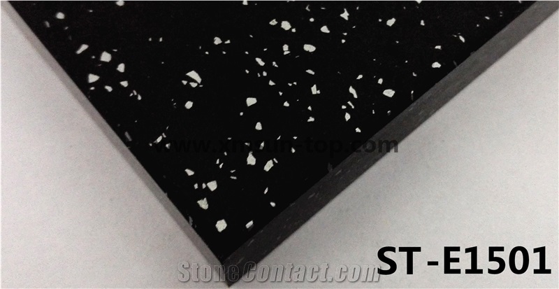 Black Artificial Quartz Stone Slab with White Particle/Simple Color Engineered Quartz Stone//Floor & Wall Tile/Wall Covering/Floor Covering/Polished Surface