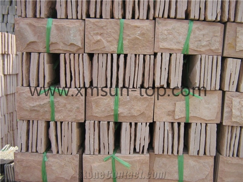 Pink Sandstone Mushroom Stone Wall Cladding/Sandstone Wall Tiles/Mushroom Stone China Pink Sandstone Nature Split Surface/Buliding Stone for Wall Cladding
