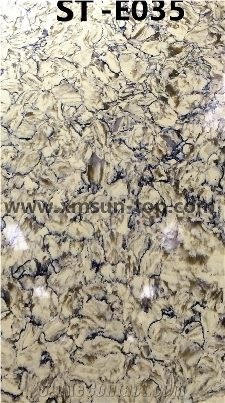 Yellow Brown Artificial Quartz Stone Slab &Tile/Engineered Stone Slab/Floor & Wall Tile/Wall Covering/Floor Covering/Polished Surface/Silestone