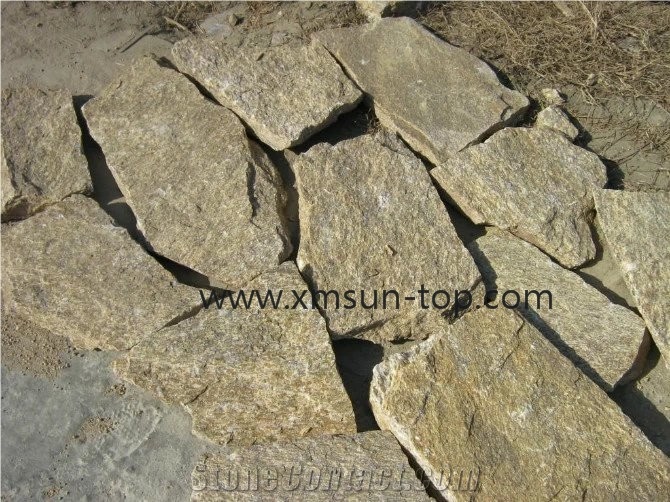 Yellow Chinese Slate Random Flagstone Mats/Special Cultural Stone Paving/ Paving Stone Landscape Slate Yellow /Natural Split Surface Yellow Patio Pavers/Random Stone Flagstone Wall
