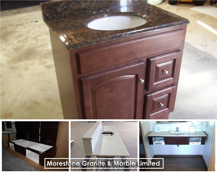 Hotel Vanity Granite Tan Brown Counter Tops with Oval Sink Cutout