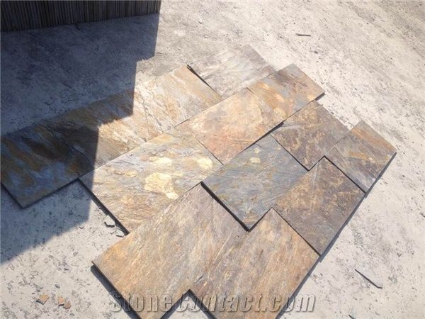 Multicolor Riven Slate Tiles,Rusty Split Face Slate Paving Stone,Sunset ...