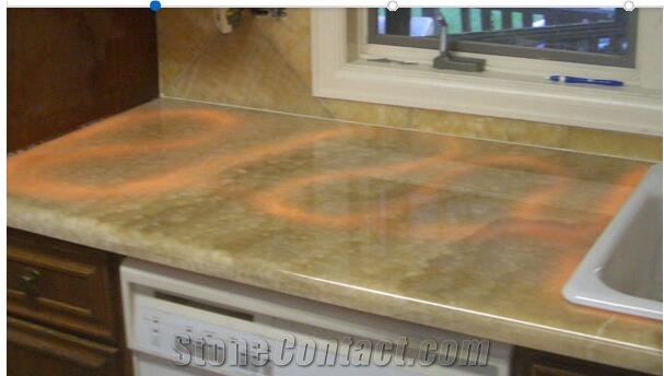 Natural Stone Backlit Polished Honey Onyx Kitchen Countertop From