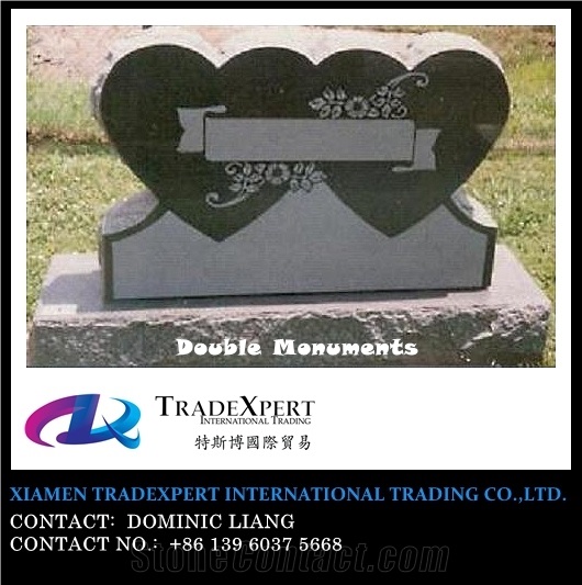 Double Heart Tombstone, Granite Tombstone & Monument, Headstone, Family Tombstone