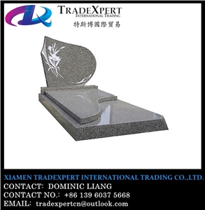Granite European Style Headstone for Cemetery, Carving Single Tombstone & Monument Design