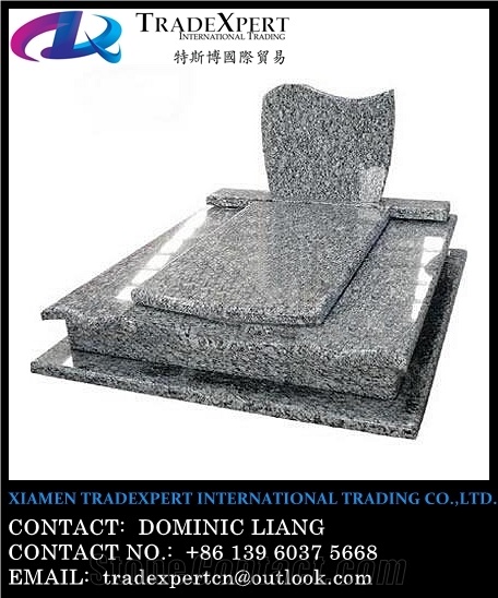 Granite European Style Headstone for Cemetery, Carving Single Tombstone & Monument Design