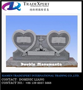 Western Style Double Monuments & Granite Engraved Family Tombstones, Heart Headstones