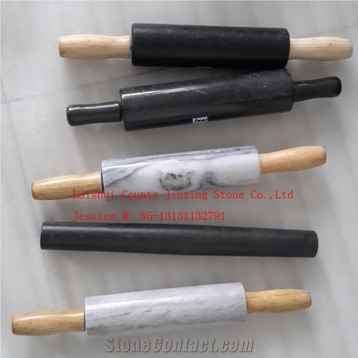 Black Marble Rolling Pin with Wooden Handles and Cradle /Black Marble Rolling Pins with Wood Base