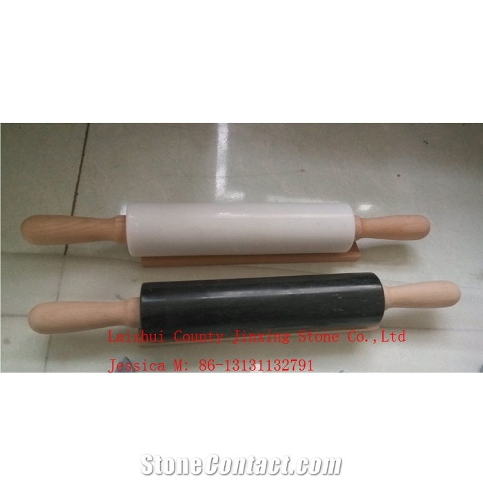 Black Marble Rolling Pin with Wooden Handles and Cradle /Black Marble Rolling Pins with Wood Base