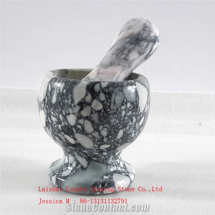 Green and White Marble Pestle with Mortar /Green Marble Mortar and Pestle