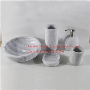 Grey Marble Bathroom Accessory Set / Marble Tumbler , Marble Soap Holder /Marble Toothbrush Holder /Marble Soap Dispenser