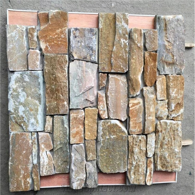 Smc-Cc158 P014 Yellow Slate Well Sale Cement Wall Panels/ Stone Veneer Cladding/Stacked Cement Stone