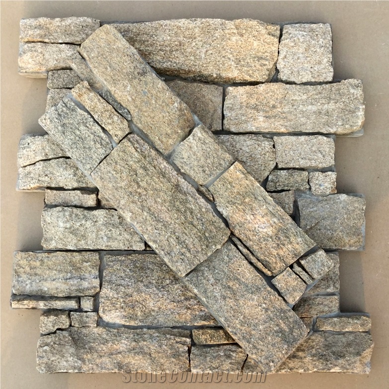 Smc-Cc162 Sesame Yellow Granite Wall Cladding with Cement Back, Slate Ledge Stone Veneer,High Quality Sesame Yellow Slate Cement Cultured Stone Veneer