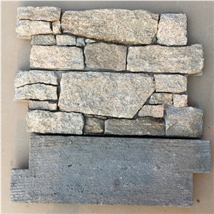 Smc-Cc162 Sesame Yellow Granite Wall Cladding with Cement Back, Slate Ledge Stone Veneer,High Quality Sesame Yellow Slate Cement Cultured Stone Veneer