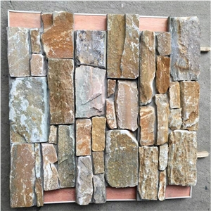 Smc-Cc176 China Hebei Gold Slate P014 Slate Cultured Stone/Ledge Stone Veneer/Stacked Stone Wall Panels/Cement Culture Stone