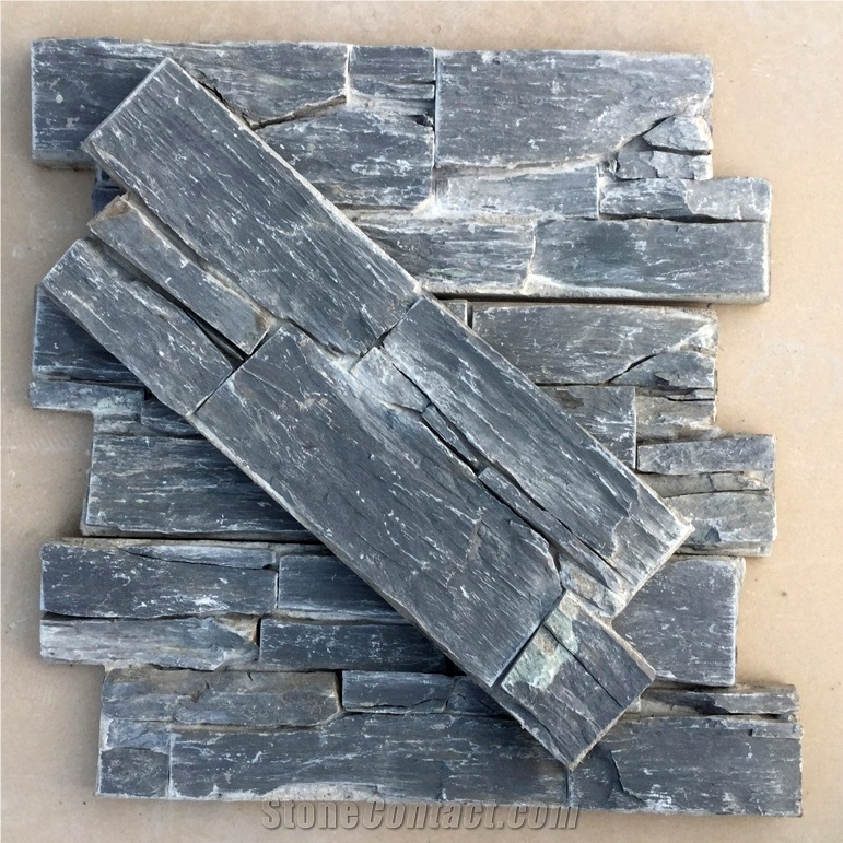 Smc-Cc177 China Hebei Slate P018 Black Cultured Stone/Ledge Stone Veneer/Stacked Stone Wall Cladding/Cement Culture Stone Wall Panel
