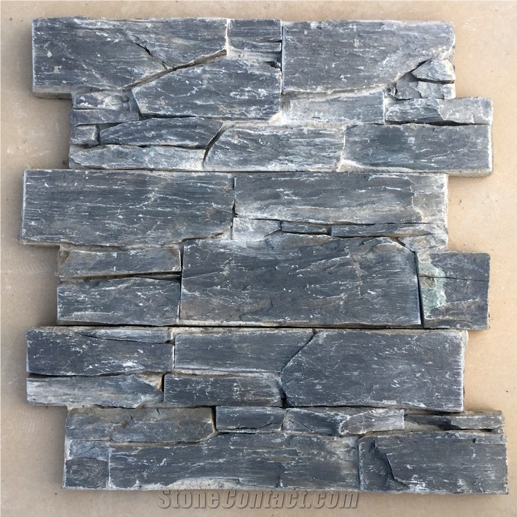 Smc-Cc177 China Hebei Slate P018 Black Cultured Stone/Ledge Stone Veneer/Stacked Stone Wall Cladding/Cement Culture Stone Wall Panel