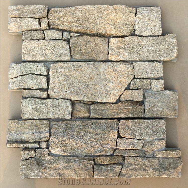 Smc-Cc179 Sesame Yellow Granite Wall Cladding with Cement Back, Slate Ledge Stone Veneer,High Quality Sesame Yellow Slate Cement Cultured Stone Veneer