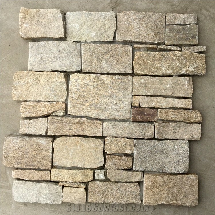 Smc-Cc179 Sesame Yellow Granite Wall Cladding with Cement Back, Slate Ledge Stone Veneer,High Quality Sesame Yellow Slate Cement Cultured Stone Veneer