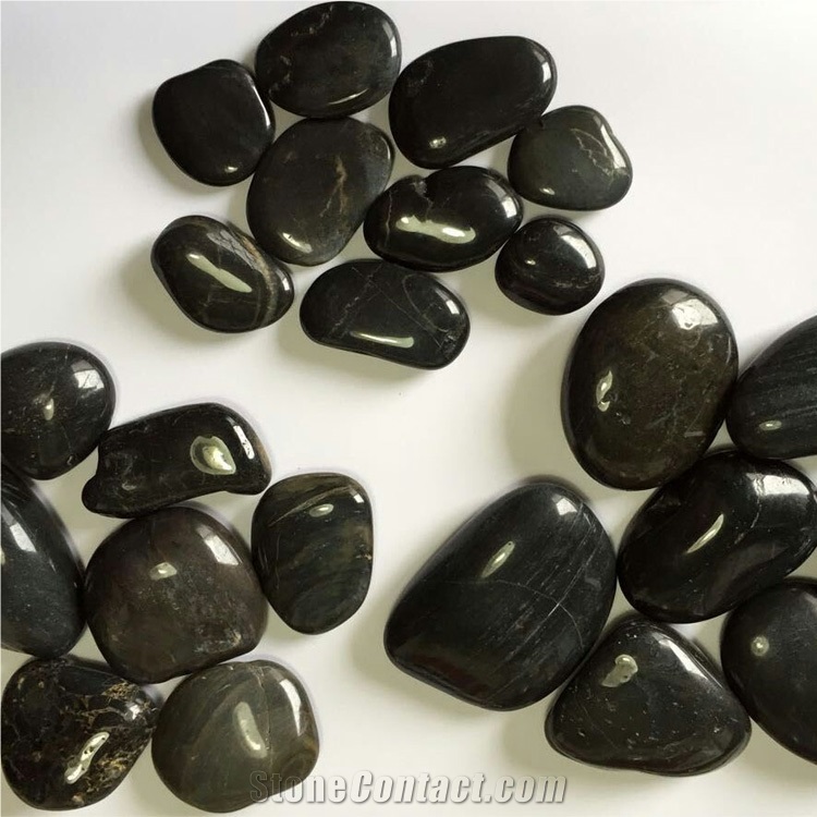 Smc-Pb021 3-5cm Polished a Grade Black Cobbl & Pebble Stone/Riverstone/Landscaping Stone/Walking Stone