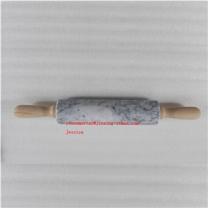 Stone Rolling Pin with Wooden Handles and Cradle