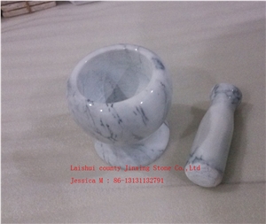 White with Grey Veins Round Marble Mortar and Pestle /Popular Polished White Marble Mortar and Pestle Marble Kitchenware Stone Cooking Tool
