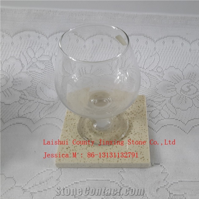 Yellow Marble Drink Coaster Set Of 4pcs , Stone Drink Coaster