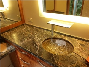 Very Textured Verde Rainforest Marble Bathroom Top