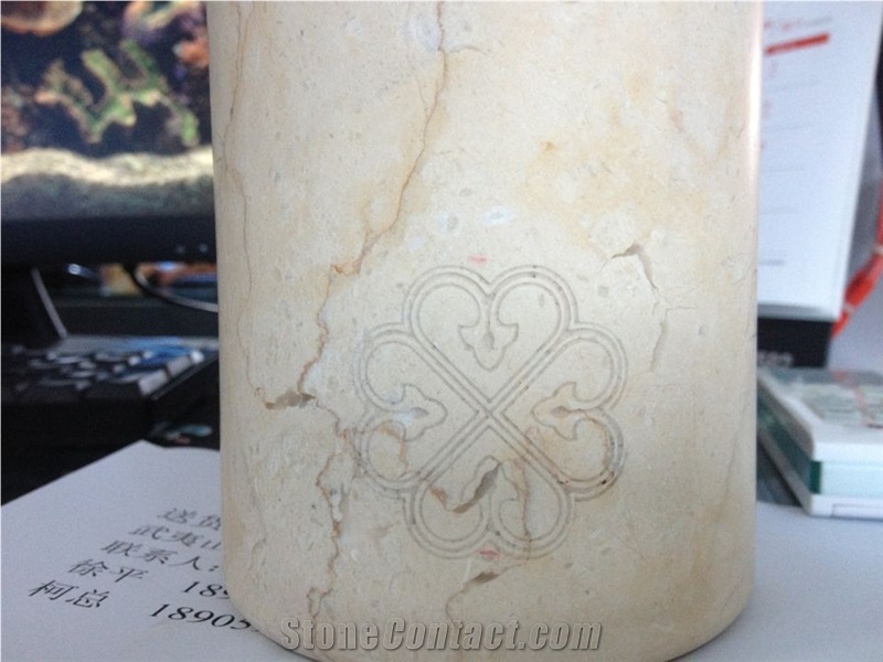 Beige Eygiptian Marble Carved Small Vases
