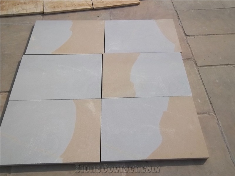 China Dual Color Yellow and Grey Sanstone Honed Cube Stone/Pavers
