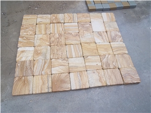 China Yellow Wood Vein Sandstone Paver Cube Kerbstone Flagstone Tile Boarder