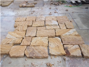 China Yellow Wood Vein Sandstone Paver Cube Kerbstone Flagstone Tile Boarder