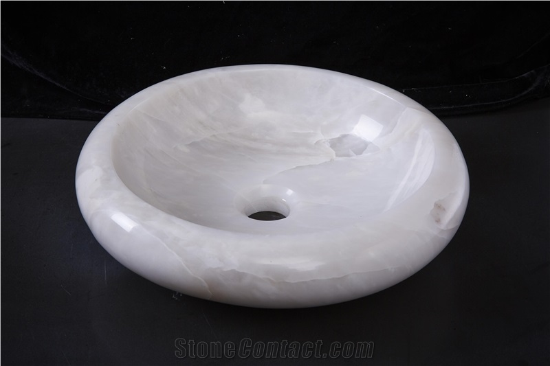 White Onyx Round Washbasin Bathroom Sink Wash Bowl