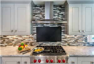Granite Kitchen Countertops, Glass Mosaic Backsplash