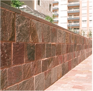 Adoquin Morado Granite Wall Building, Red Granite Walling, Walling Tiles, Building Stone
