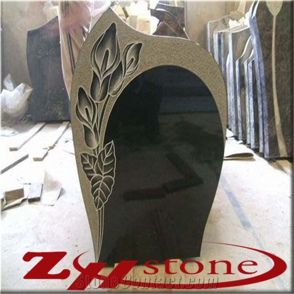 Absolute Black ,Nero Assoluto China Shanxi Black Granite Tombstone & Monument Design ,Single Angle & Cross Tombstones Headstone