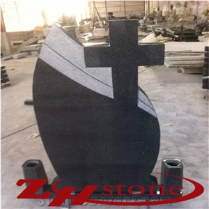 Polished Cheap Single Granite G654 Cross Tombstones, Dapang Dark Tombstone & Monument Design, China Impala Black Western Style Tombstones & Monuments
