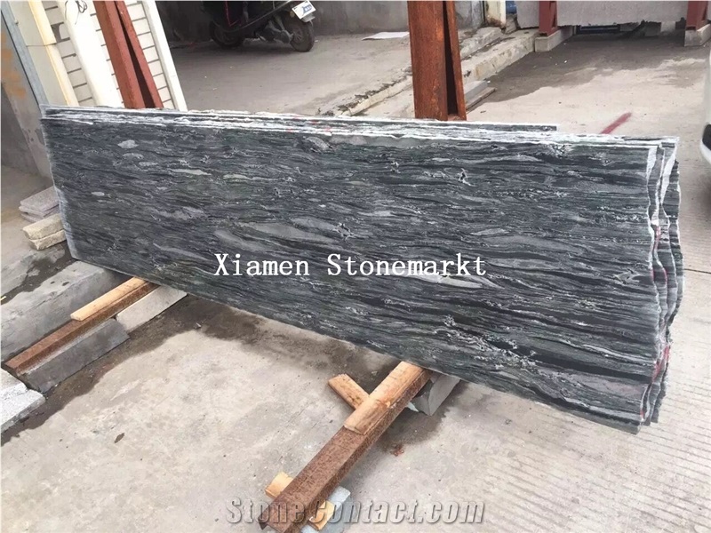 China Ocean Green Granite Walling Tiles & Slabs / Green Wave Granite Tiles & Slabs