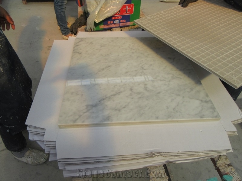 Bianco Carrara Marble Laminated Tile with Porcelain Backing