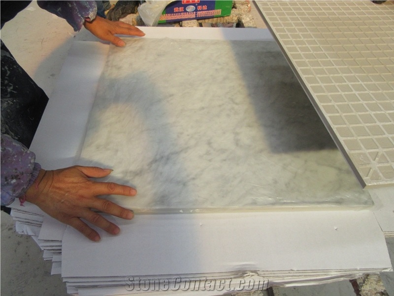 Bianco Carrara White Laminated Marble Ceramic Tile,Marble Surface with Ceramic Back