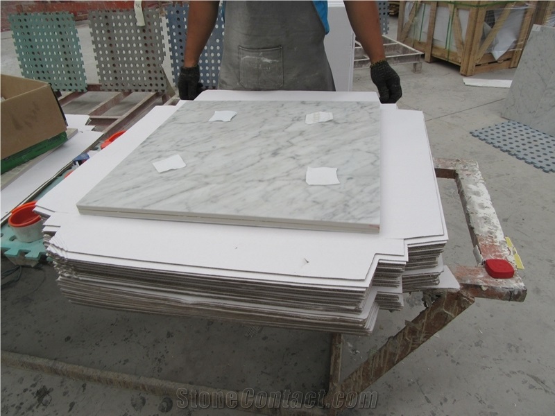 Bianco Carrara White Laminated Marble Porcelain Tile, Marble Composite Tile