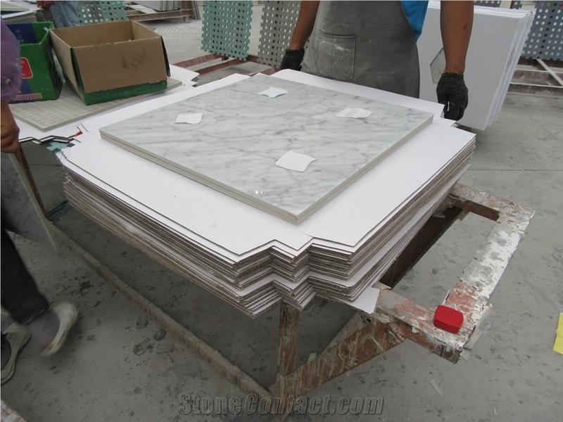 White Marble Porcelain Laminated Tile, Bianco Carrara White Marble Ceramic Composited Tiles, Light Weight Marble Porcelain Tiles