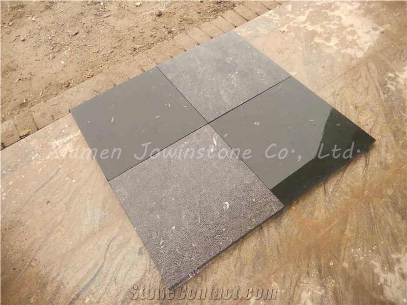 Honed/Bush-Hammered Chinese Black Limestone Tile & Slab, China Black Limestone