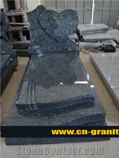 Blue Pearl Granite Monument & Tombstone, China Polished Granite Heart Headstone, European Monument Style Design