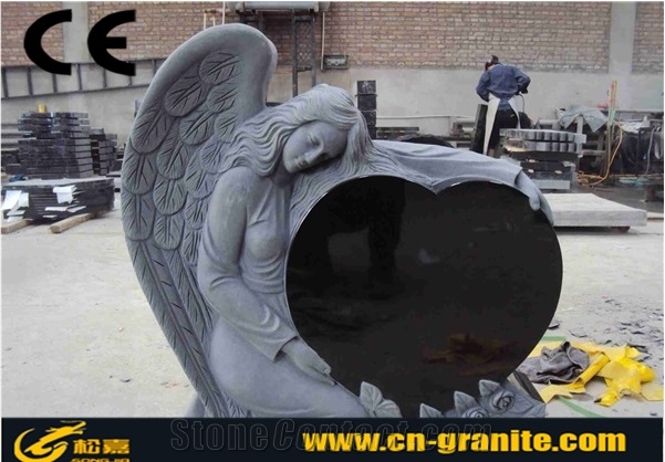 China Absolute Black American Style Polished Monument & Tombstone,Shanxi Black Granite Angle Headstone Tombstone