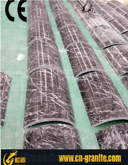 China Black Negro Marquina Marble Column,Black Marquina Marble Stone Columns