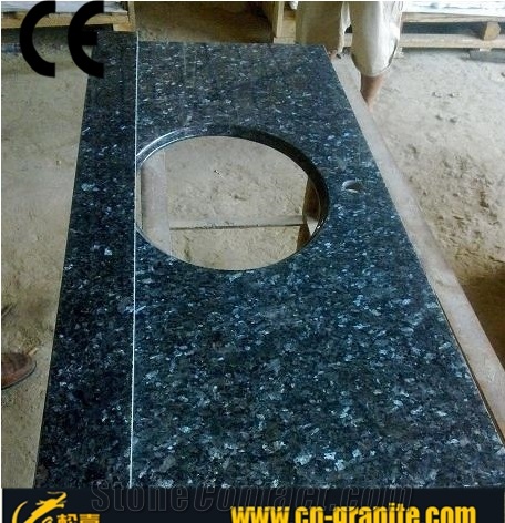China Blue Pearl Granite Vanity Countertops Chinese Polished Granite Blue Pearl Bathroom Countertops with Sink