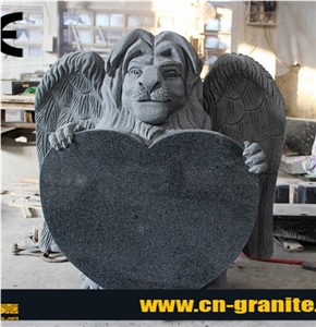 China Dark Grey G654 Polished Heart and Lion with Carving Tombstones & Monuments, Single Monument Design